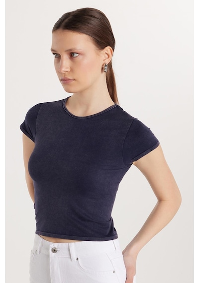 Tudors Kadın Slim Fit Dar Kesim Düz Basic Bisiklet Yaka Lacivert Tişört-33680 Lacivert
