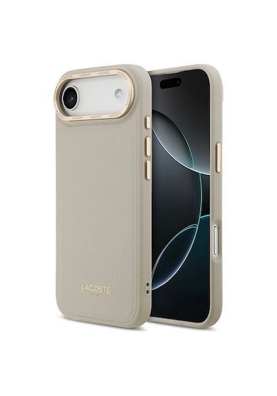 Apple Uyumlu iPhone 17 Air Kılıf Lacoste Lisanslı M-safeli Champs Elysees Pu Deri Tasarımlı Kapak Gri Gri