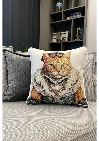 Kırlent Kılıfı Goblen Dokuma Kumaş - 45x45cm Çift Taraflı Biyeli Dekoratif Kırlent Kılıfı - Vs-359 Çok Renkli