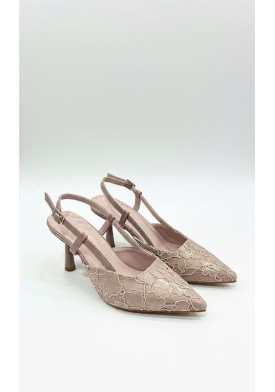 Lebibe Shoes Lısa Kadın Pudra Sivri Burun 7 Cm Topuklu Çiçek Dantel Desenli Rugan Slingback Ayakkabı Lebibe Shoes Lısa Kadın Pudra Sivri Burun 7 Cm Topuklu Çiçek Dantel Desenli Rugan Slingback Ayakkabı