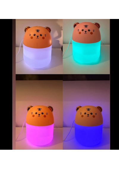Led Işıklı Hava Nemlendiricisi Kedi Tasarımlı Buhar Makinesi - Beyaz Gözleri Kısık