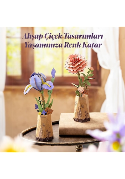 Rowood Tw121 Süsen Çiçeği Purple Iris Dıy Minyatür Maket Model Seti Ahşap 3d Wooden Puzzle Model Kit Ahşap Maket Dekoratif Hobi Seti