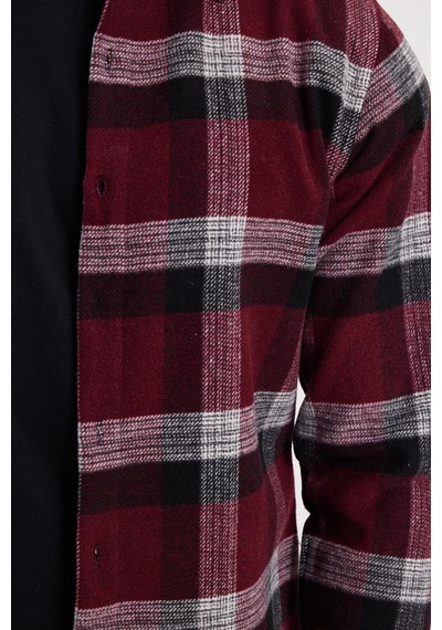 Tudors Erkek Slim Fit Dar Kesim Kareli Kışlık Oduncu Gömlek-42349 Bordo