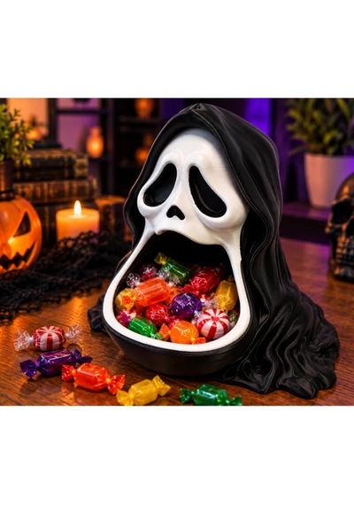 Halloween Cadılar Bayramı Dekoratif Kapüşonlu Korku Maskesi Şekerlik Kase Masa Üstü Dekor