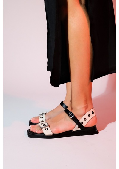 Luvishoes Mozes Siyah-bej Hakiki Deri Kadın Sandalet Siyah - Bej