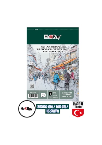 35x50 Cm Eskiz Kara Kalem Çizim Defteri 165 Gr Telli 15 Sayfa Herboy Çok Renkli
