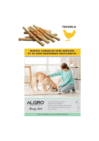 Algro Tavuklu Munchy Sticks Tavuk Göğüs Sarmalı Köpek Ödülü 12 CM 6 x 12'li