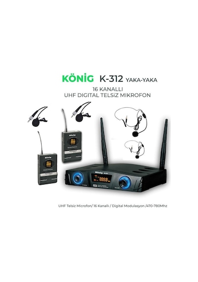 König K-312 Çift Yaka Kablosuz Telsiz Mikrofon 16 Digital Kanal U