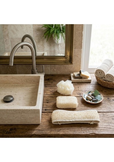 Deinhaus Doğal Banyo Lif Seti 3 Lü Kese, Sırt Lifi Ve Duş Süngeri Spa Seti
