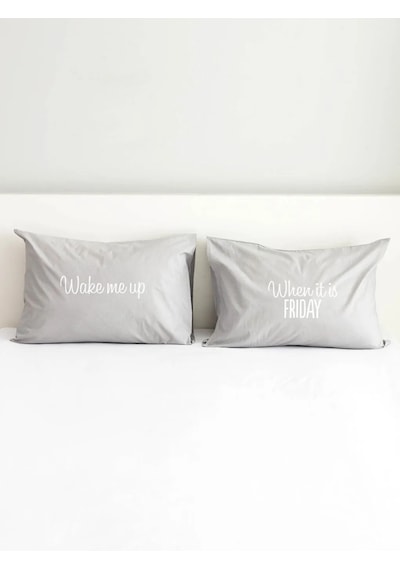 Lcw Home Yazı Baskılı Pamuklu Yastık Kılıfı 2'li Paket 50x70 Cm Gri