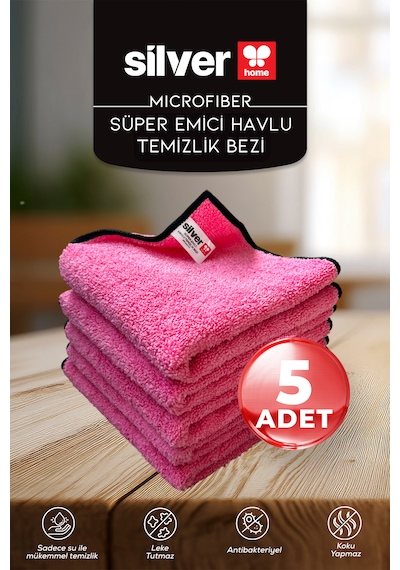 Mikrofiber Süper Emici 5'li Havlu Temizlik Bezi-pembe Pembe