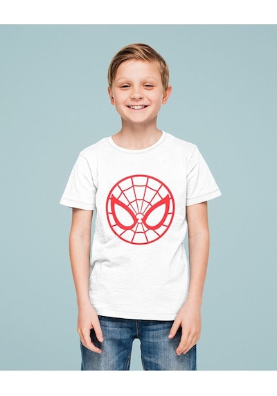Sevbano Spider-man Maske Baskılı Unisex Örümcek Adam Film Çocuk Tişört 1 Beyaz