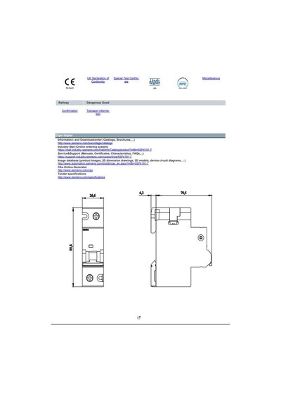 5Sp4191-7 100A 1 Fazlı 70Mm Otomat Anahtarlı Otomatik Sigorta
