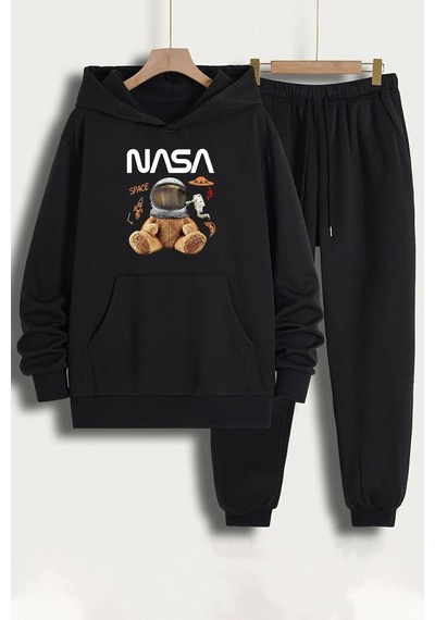 Uyguntarz Unisex Nasabear Baskılı Eşofman Takımı Siyah