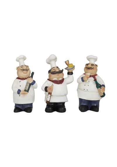 Polystone Şef Heykeli 3chef Seti 5", 4", 6" H, Beyaz
