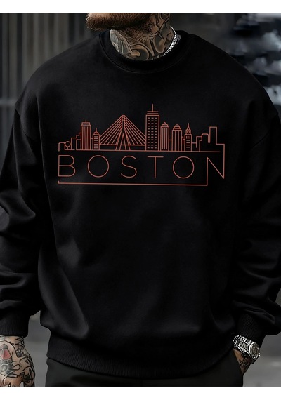 Startmore Tarzsokak Boston City Line Baskılar Erkekler Kazak Sonbahar Hip Hop Moda Kazaklar Rahat Tişörtü Rahat P Siyah