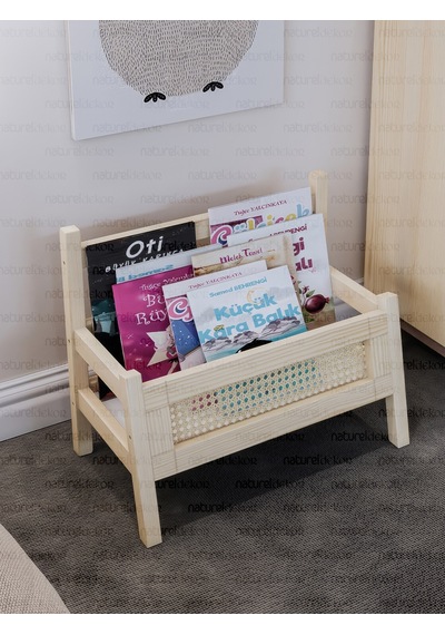 Baby Shark Hazeranlı Masif Ahşap Montessori Bank Kitaplık Ve Hazeran Dergilik Ahşap