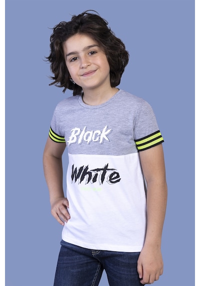 Toontoy Kids Toontoy Erkek Çocuk Kolları Şerit Detaylı İki Renkli Baskılı Tişört Gri Melanj Toontoy Kids Toontoy Erkek Çocuk Kolları Şerit Detaylı İki Renkli Baskılı Tişört Gri Melanj