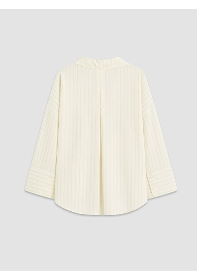 Lcw Everyday Ekru Çizgili Oversize Kadın Gömlek