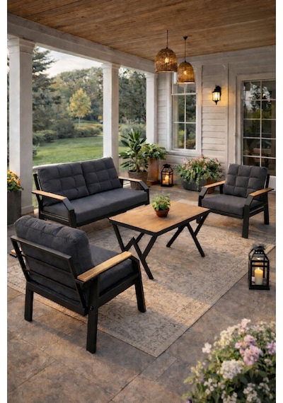 Ard & Garden Kavacık 2+1+1 Masalı Gri Bahçe Oturma Takımı Balkon, Teras, Veranda, Minderli Metal Koltuk Takımı Antrasit Ard & Garden Kavacık 2+1+1 Masalı Gri Bahçe Oturma Takımı Balkon, Teras, Veranda, Minderli Metal Koltuk Takımı Antrasit