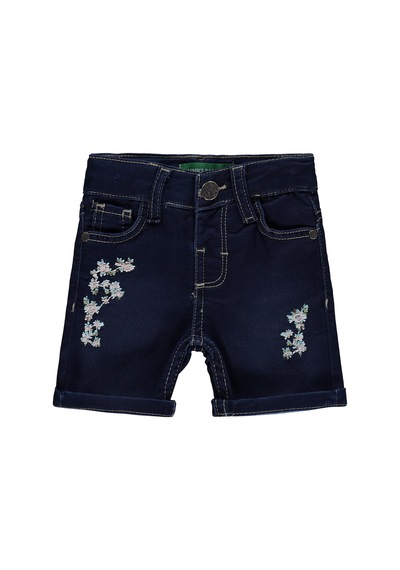Tommiks Kids Çiçek Nakışlı 6-24 Ay Şort - Mavi Koyu Mavi