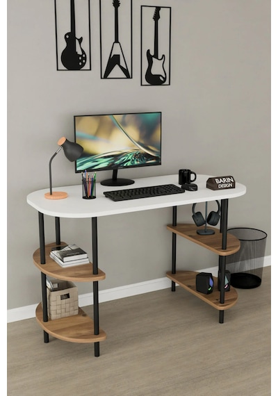 120 Cm Çalışma Masası Bilgisayar Masası 2 Raflı Kitaplık Ofis Ders Masası Ahşap Metal Ayaklı Beyaz - Atlantik Çam 120 Cm Çalışma Masası Bilgisayar Masası 2 Raflı Kitaplık Ofis Ders Masası Ahşap Metal Ayaklı Beyaz - Atlantik Çam