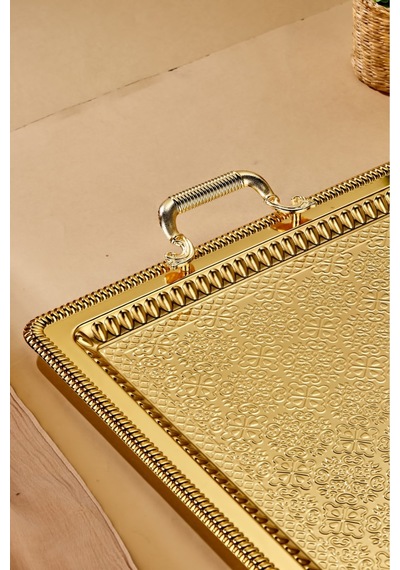 Cooker Metal Dikdörtgen Battal Boy Gold Sunum Tepsisi 60x40 Cm Ckr3544 Diğer