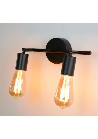 Rsylight Retro 2 Li Siyah Metal 180 Derece Mafsallı Dekoratif Rustik Tavan Duvar Aplik Siyah