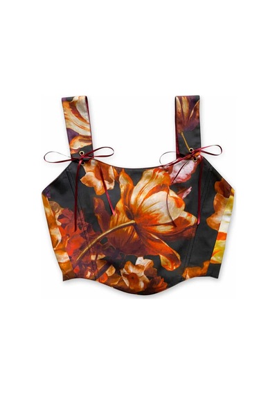 L'aura Corset Lale Desenli Çift Taraflı Bayan Korse Büstiyer Kırmızı