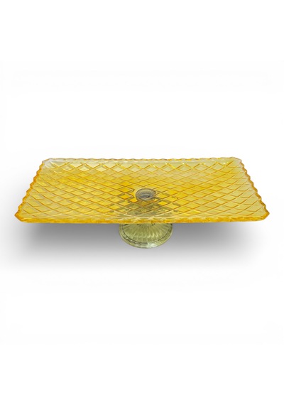 Sudedi Home Sarı Cam Baklava Desenli Ayaklı Sunum Tabağı 37 18 Cm Sarı