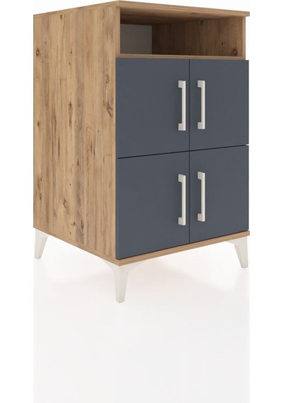 Kronos Komodin 2 Raflı 4 Kapaklı 60x59x96 Çam-antrasit Çam