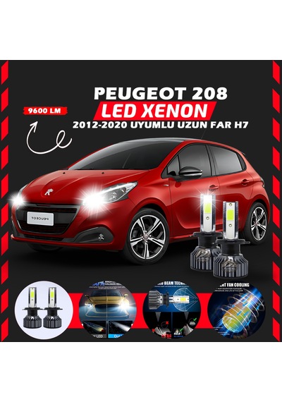 Peugeot 208 2012-2020 Uzun Far Uyumlu Şimşek Etkilii Led Xenon Pro Series H7
