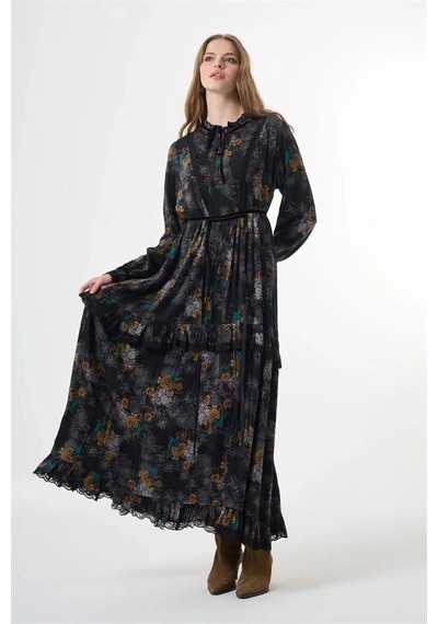 Misswhence 38805 Cupro Jakar Elbise Jakar Desenli