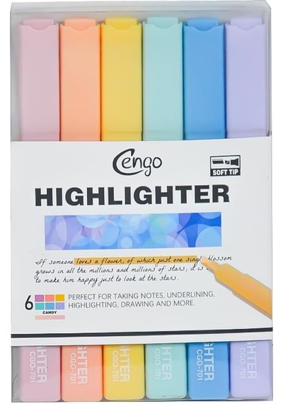 Cengo Kare Tipi Highlighter Fosforlu Kalem Candy Renkler 6lı Set Cgo701 Çok Renkli