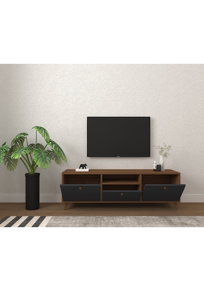 Conceptiva Relax Çift Renkli TV Sehpası 140 Cm 3 Kapaklı Tv Ünite - Antrasit-Ceviz
