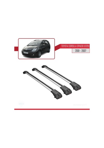 Toyota Corolla Spacio E120 2001-2007 Arası İle Uyumlu Ace-1 Ara Atkı Tavan Barı Gri 3 Adet Bar