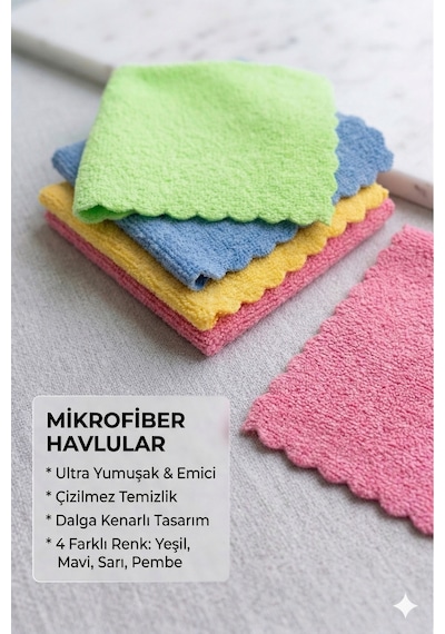 4'lü Mikrofiber Temizlik Bezi Tüm Yüzeyler İçin Dikişsiz Diğer