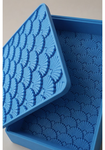 Desenli Kapaklı Dekoratif Kutu Masa Üstü Organizer Takı Aksesuar Saklama Kutusu Pla 20x12.5 Cm Mavi