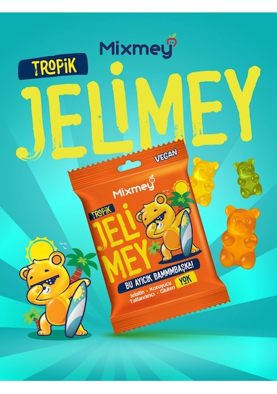 Jelimey Tropik Jelatinsiz Vegan Tropik Lezzet Gummy Bear Ayıcık 6 x 35 G