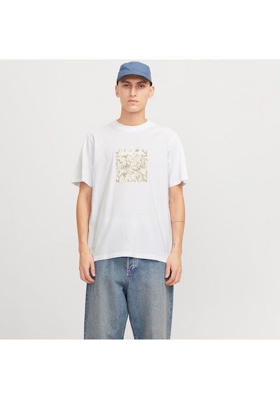 Jack & Jones Jack&jones Tarmac Camo Front Crew Neck Erkek Beyaz Yuvarlak Yaka Tişört Beyaz