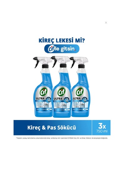 Cif Ultra Sprey Kireç Ve Pas Sökücü 750 Ml X 3 Adet 3'lü Set