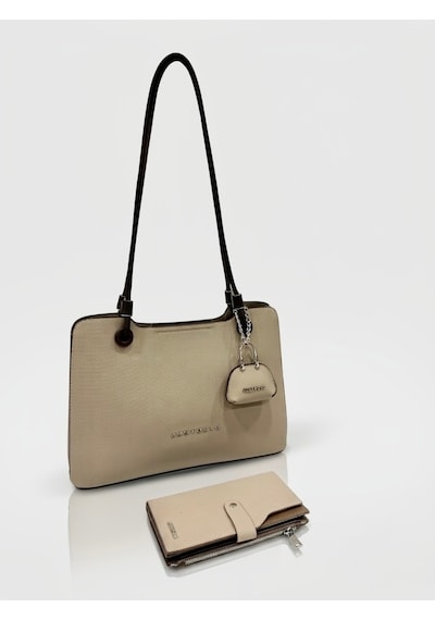 Just Polo Kadın Büyük Boy Premium Gümüş Logolu El Çantası Ve Cüzdanı Kombin Tote Bag Ebat : 22 X 34 Cm Kum - Kahverengi
