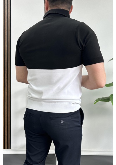 Erkek Renk Bloklu Polo Yaka Yarım Fermuarlı Tişört Beyaz Edw234 Beyaz