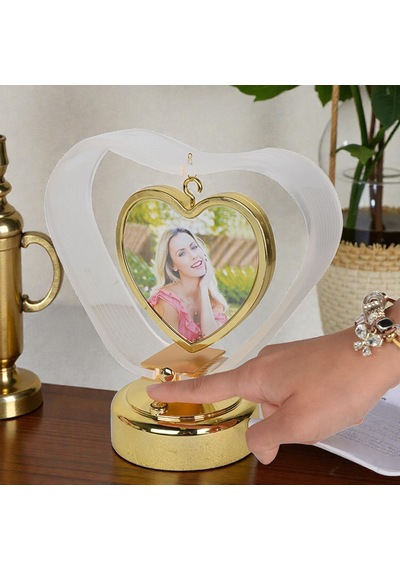 Kalpli Aşk Çemberi Fotoğraflı Ledli Abajur Kişiye Özel Fotoğraf Baskısı Şık Hediye Gold