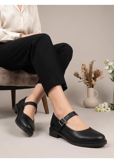 Nesilshoes Nesil Shoes Süha 250 Siyah Tokalı Balerin Kadın Babet