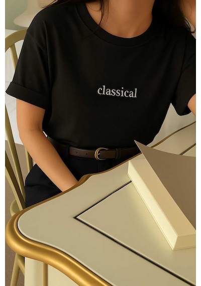 Classıcal Baskılı Oversize Unisex Tişört SIYAH