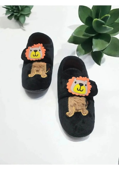 Gezer Erkek Çocuk Aslan Figürlü Kışlık Yumuşacık Ev Pandufu Cırtlı Siyah Siyah