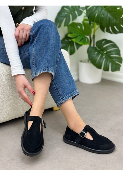 Erva'nın Butiği Siyah Süet Olivia Toka Detaylı Kadın Loafer-5999