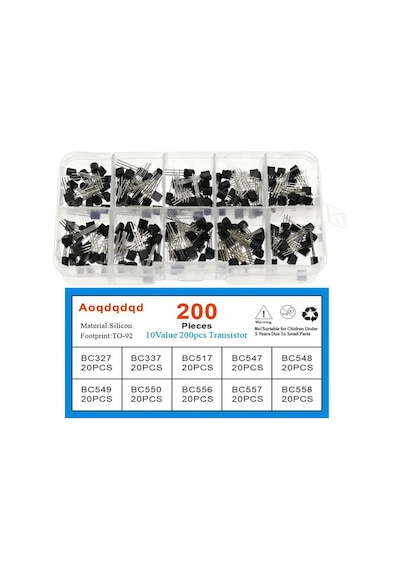 200 Adet Transistör Seti Kutulu 10 Tip Npn Pnp To-92 Bc327 Bc337 Bc517 Bc547 Bc548 Bc549 Bc550
