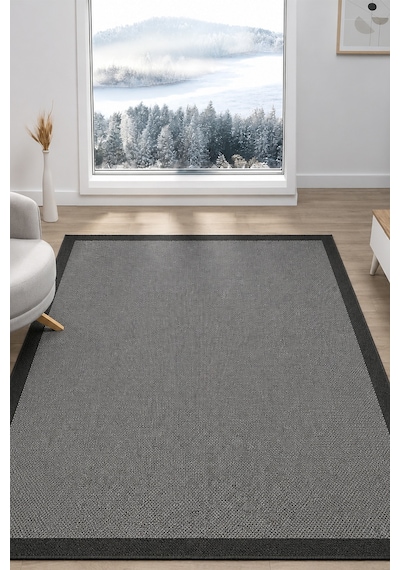 Sisal Prime Gri Siyah İskandinav Yıkanabilir Bordürlü Halı Kilim Balkon Teras Koridor Halısı 1148